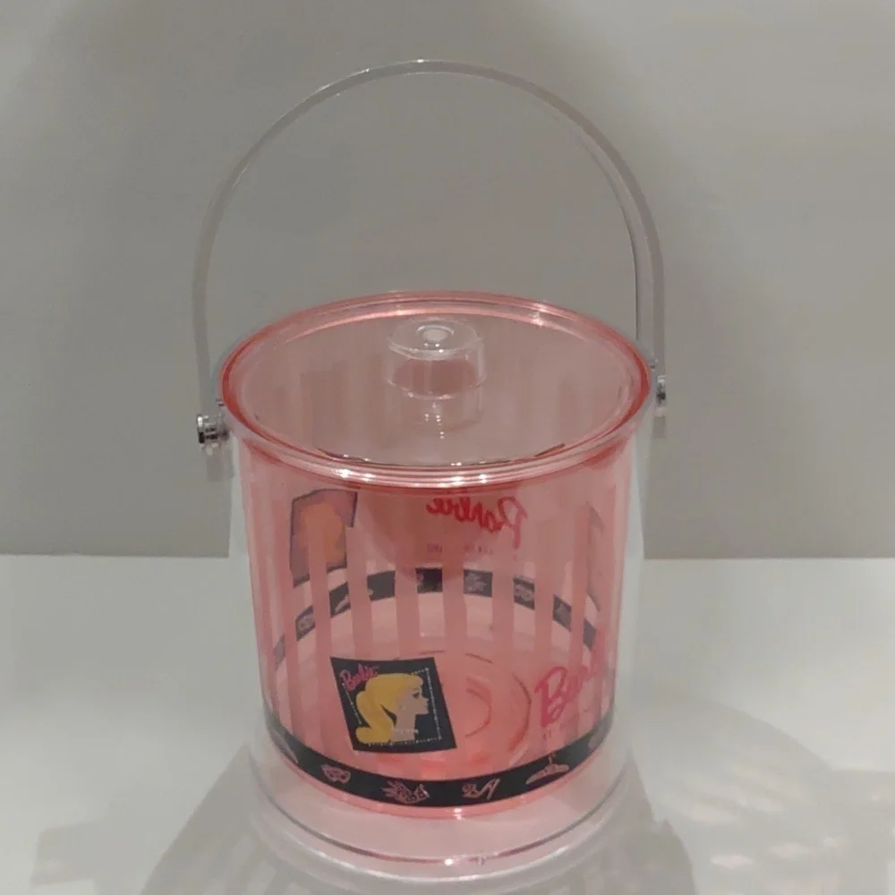 FAO Schwarz 1995 Barbie Ice Bucket Pink Acrylic MCM Style Vintage